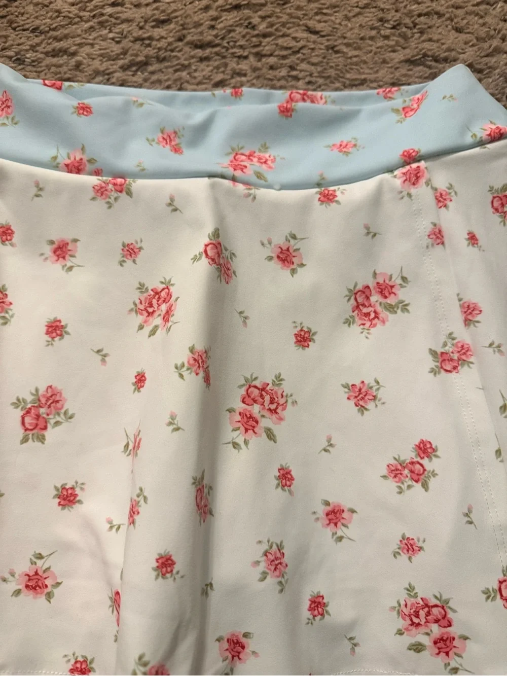 NWT White Floral Athletic Skort with Light Blue Waistband